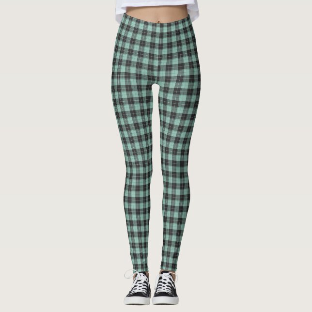 Leggings Motif tartan simple en turquoise (Devant)