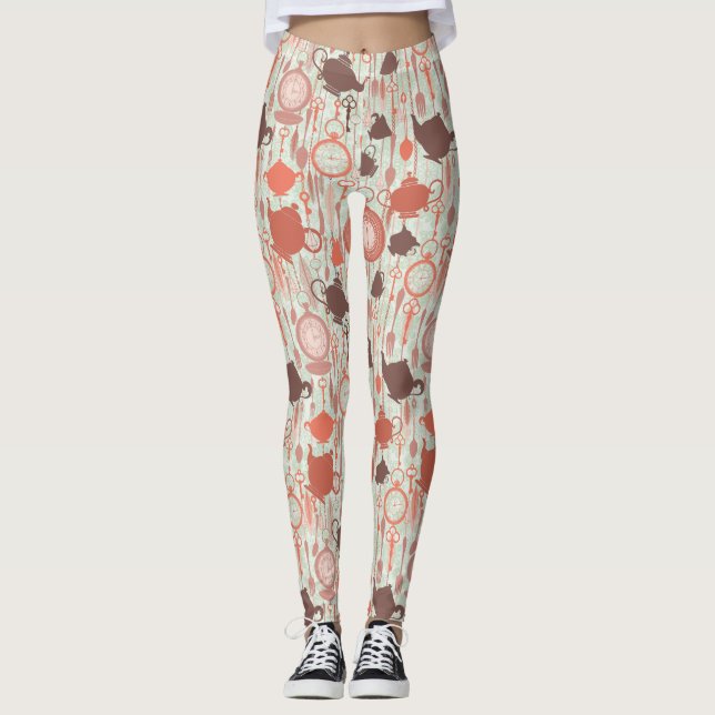 Leggings Motif temps thé vintage (Devant)