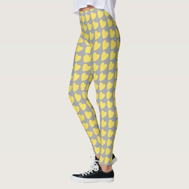 Leggings Motif tendance de coeur jaune et gris (Gauche)