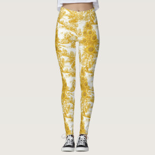 Leggings Motif Toile de Tournesol de Campagne Français Doré