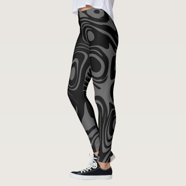 Leggings Motif Tourbillonnant Abstrait noir et gris (Gauche)