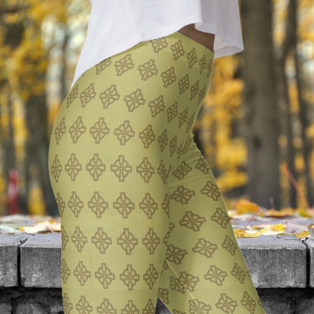 Leggings Motif traditionnel de la Croix Tribale verte kaki (Classic Khaki Green Tribal Cross Pattern Leggings)