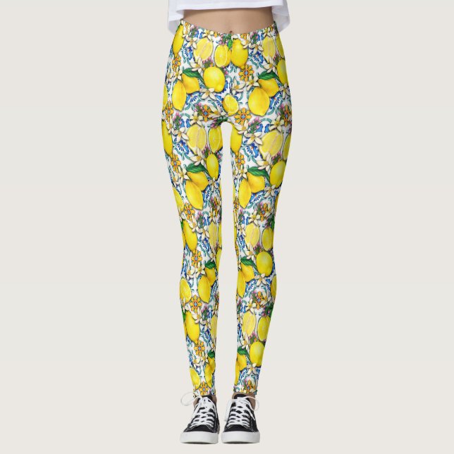 Leggings Motif traditionnel méditerranéen aux citrons (Devant)