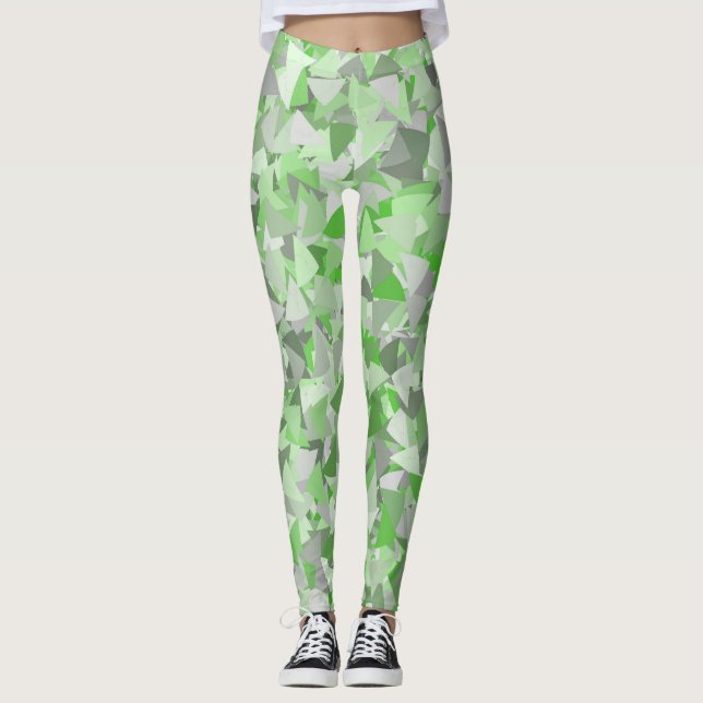 Leggings Motif Triangle Gris Vert (Devant)