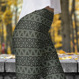 Leggings Motif tribal à bande noire et en ébène foncé