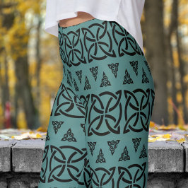 Leggings Motif tribal à bande noire et gris foncé