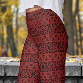 Leggings Motif tribal à bande noire et rouge foncé