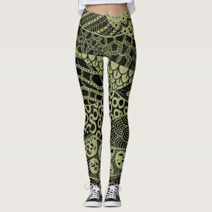 Leggings Motif tribal Abstrait et géométrique jaune élégant