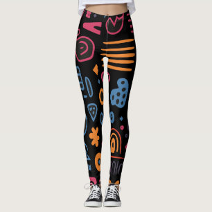 Leggings Motif tribal abstrait néon géométrique noir