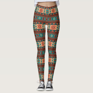 Leggings Motif Tribal Sud-Ouest Turquoise Terracotta