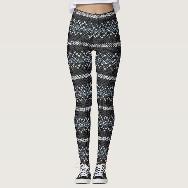 Leggings Motif tricoté cosy noir et gris  (Devant)
