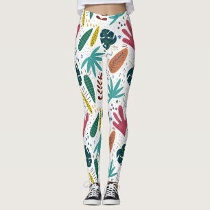 Leggings motif tropical avec feuilles colorés