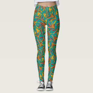 Leggings Motif tropical avec feuilles rouges et jaunes