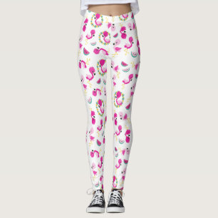 Leggings Motif tropical, Flamants roses, pastèques, Fleurs
