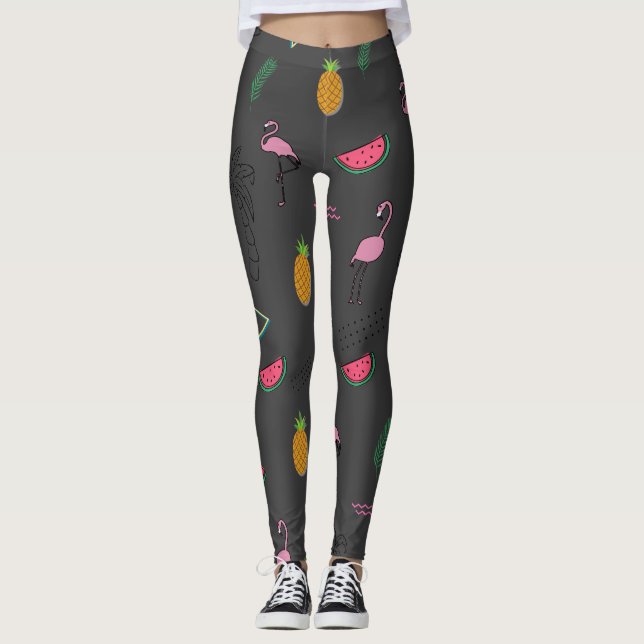 Leggings Motif tropical sans couture avec ananas Flamant ro (Devant)
