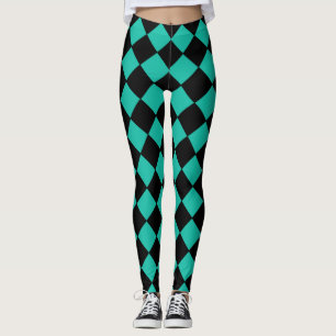 Leggings Motif turquoise et noir Harlequin Diamond Checked