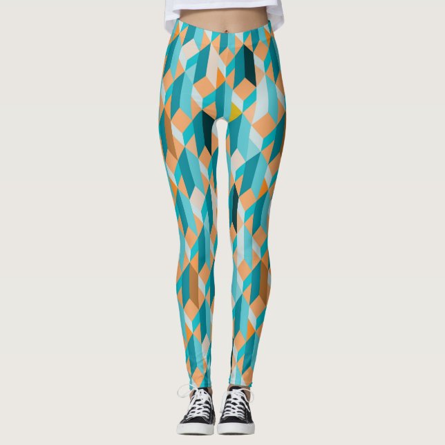 Leggings Motif turquoise et orange de formes (Devant)