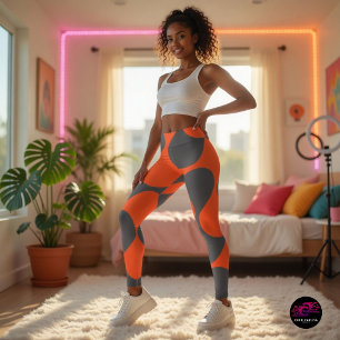 Leggings Motif Vague Mod Orange Rétro