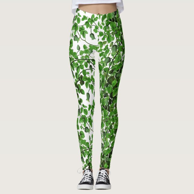 Leggings Motif vert de lierre sur le blanc (Devant)