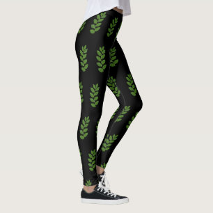 Leggings Motif vert moderne feuille de laurier sur noir