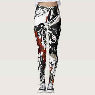 Leggings Motif Vintage Tatoo Fleur Loup