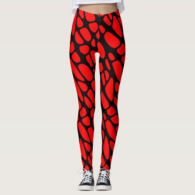Leggings Motif Web gothique rouge et noir (Devant)
