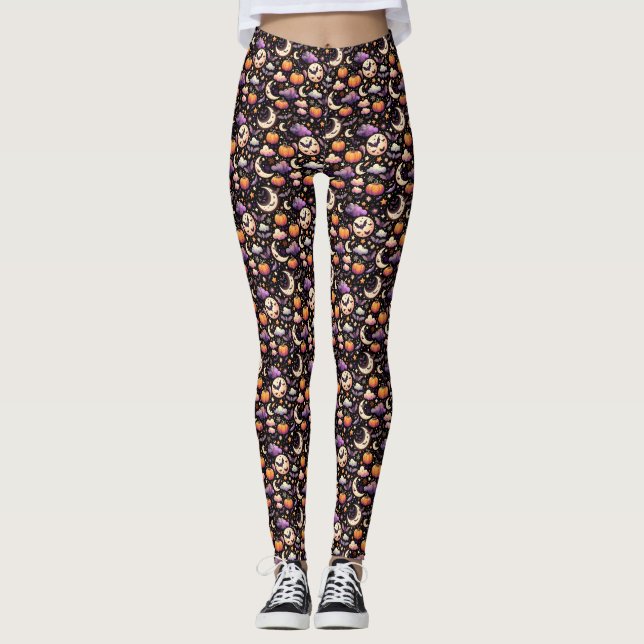 Leggings Motif Whimsical Halloween Night Sky (Devant)