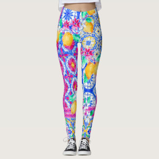 Leggings Motifs de citron et carrelage méditerrané
