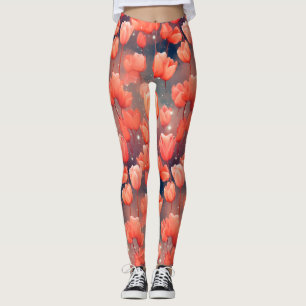 Leggings Motifs de la Tulipe rouge