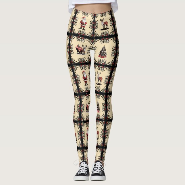 Leggings Motifs de Noël rétro (Devant)