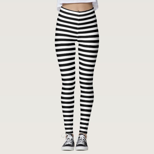 Leggings Motifs en bande blanche noire (Devant)