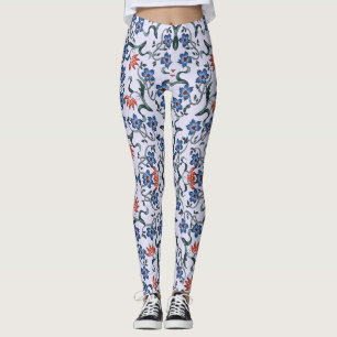 Leggings Motifs floraux bleus vibrants avec vignes vertes