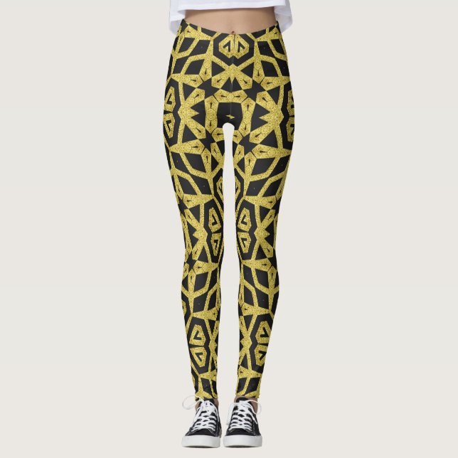 Leggings Motifs noirs et d'or ♥ Funky Tribe II (Devant)