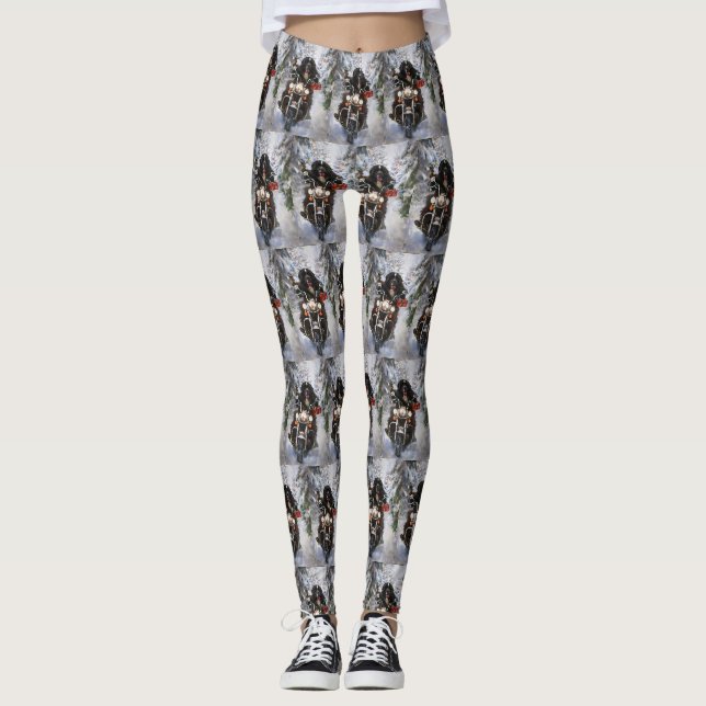 Leggings Moto à chiens de Terre-Neuve Noël (Devant)