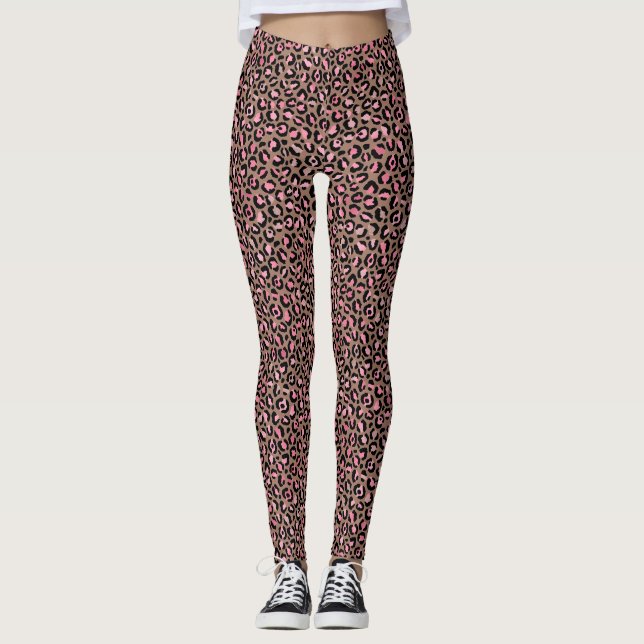 Leggings Mousse chic mocha, Empreinte de léopard rose et no (Devant)