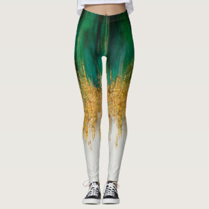 Leggings Mouvement vert et or abstrait