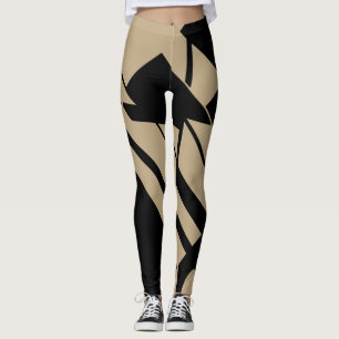 Leggings Moyen Tan, noir Géométrique Résumé Design Legg