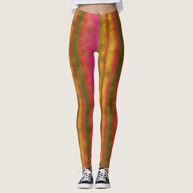 Leggings Multicolor Streifen mit Imitate Gold Star (Vorderseite)