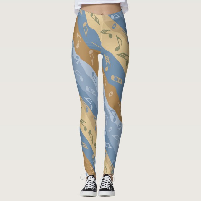 Leggings Musique Note Tirages Ornement Brown Et Bleu (Devant)