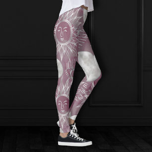 Leggings Mystique solaire Rose Argent Lune Étoiles Soleil