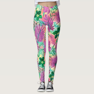 Leggings Nalani Hawaiian Tropical Garden Fuchsia