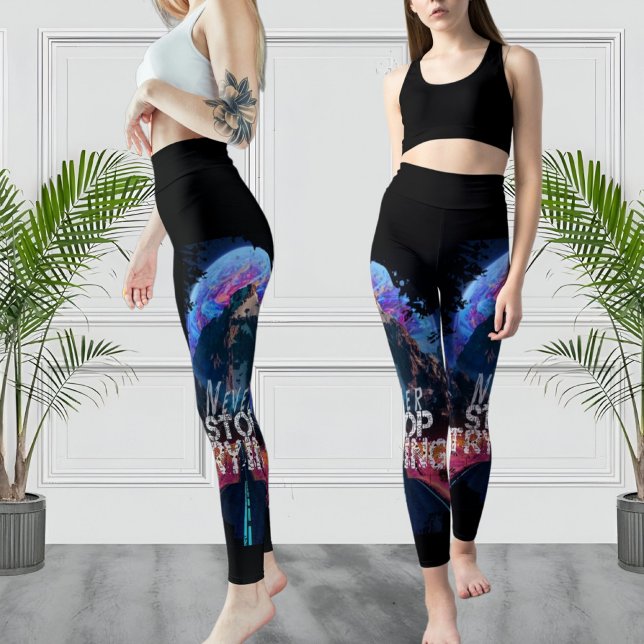 Leggings N'arrêtez jamais d'essayer le sport noir moderne L (Créateur téléchargé)