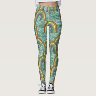 Leggings Nature arc-en-ciel : Composition Vintage dessinée