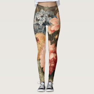 Leggings Nature morte florale vintage avec floraison rouge 