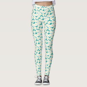 Leggings Négative Space Daisies blanc jaune sur vert