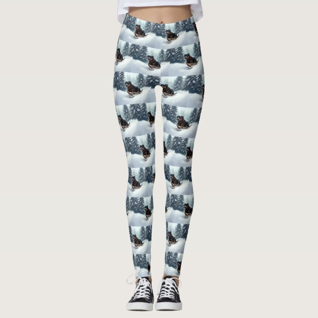 Leggings Neige de Noël Rottweiler hiver Oreiller (Devant)