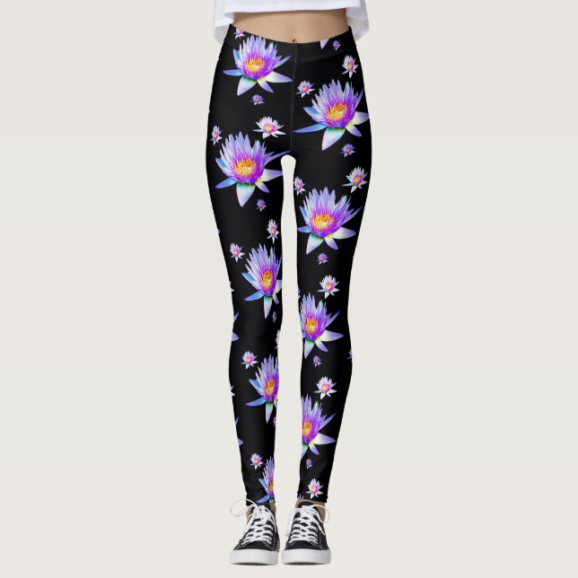 Leggings Nénuphars sur l'arrière - plan noir (Devant)