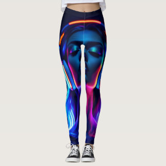 Leggings Neon Music Meditation – Woman with Headphones Art
