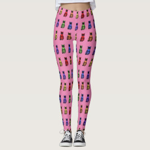 Leggings Noble Rainbow Cats Sitting on Pink