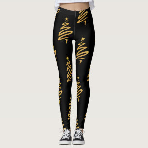 Leggings Noël Arbre de Noël Or moderne huile métallique
